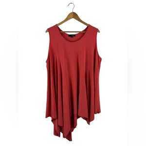 Sun Kim 2X Asymmetrical Pleated Corally Orange Sleeveless Stretchy Blouse Top